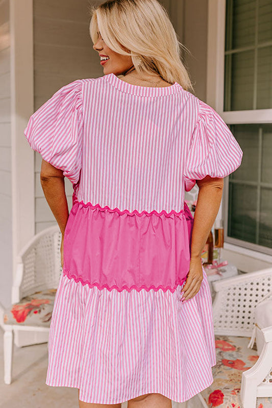 Pink Short Sleeve Flowy Plus Dress