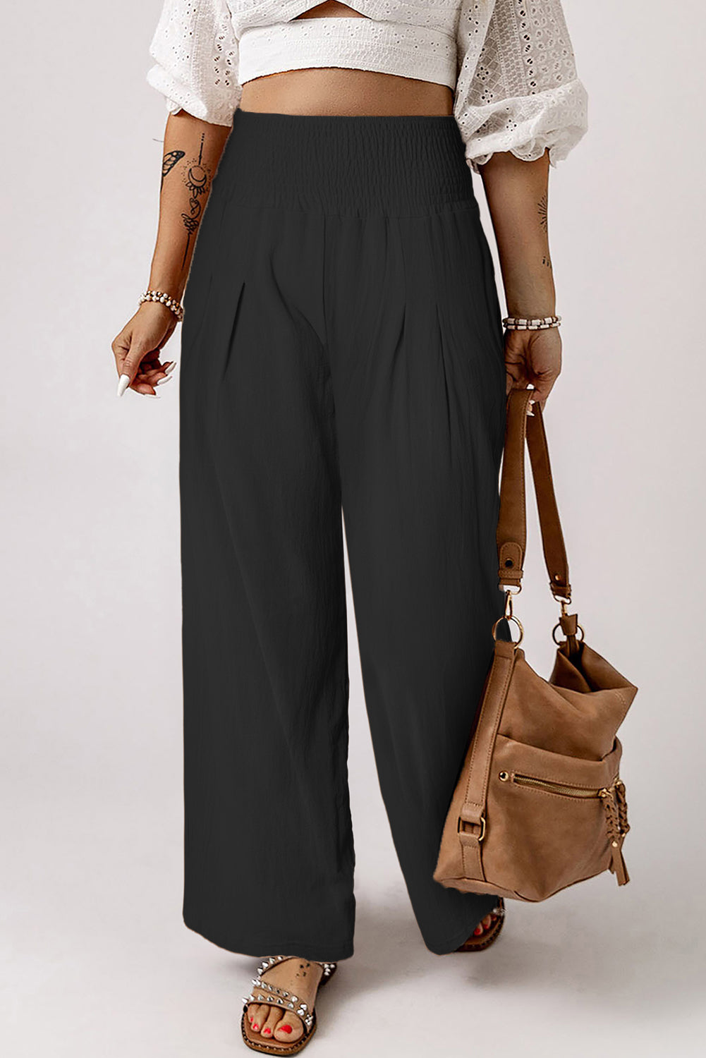 Khaki High Waist Wide Leg Pants