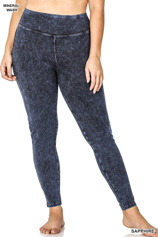 Plus Size Mineral Washed Wide Waistband Leggings