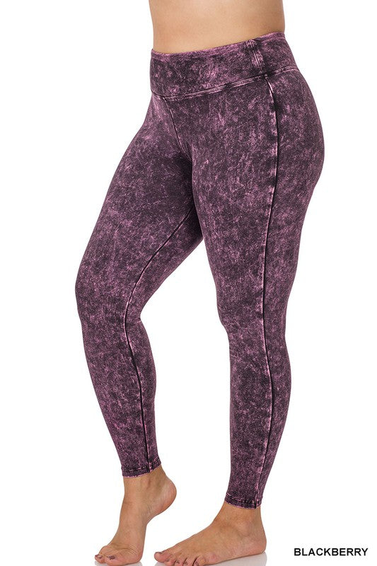 Plus Size Mineral Washed Wide Waistband Leggings