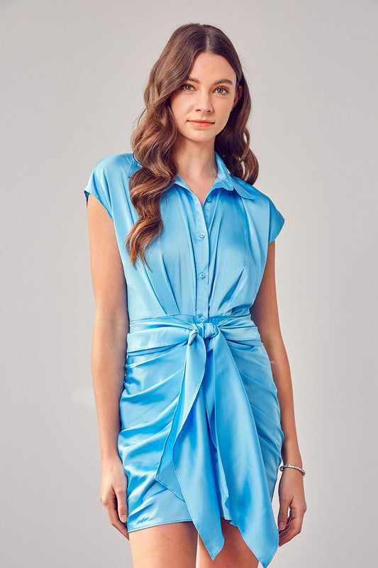 Button Up Tie Front Mini Dress