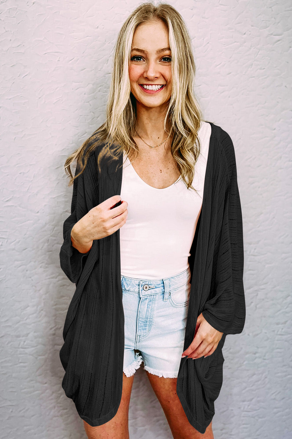 Black Sheer Lightweight Long Sleeve Cardigan (ONE SIZE)