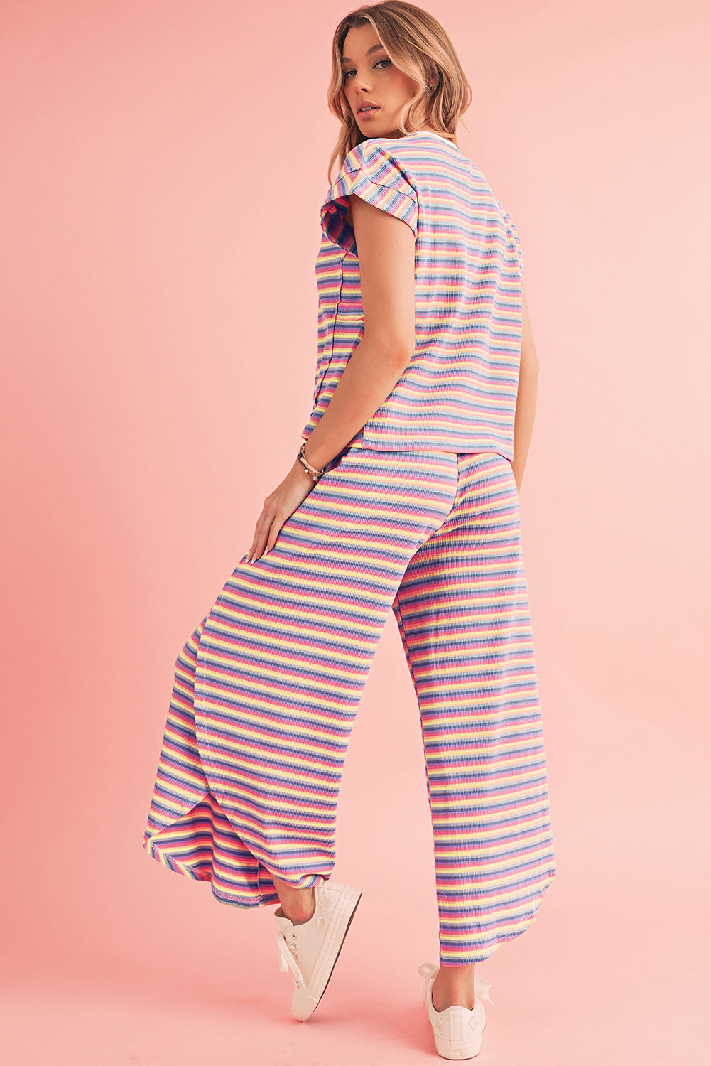 Striped Tassel Tee & Wide Leg Pants Set