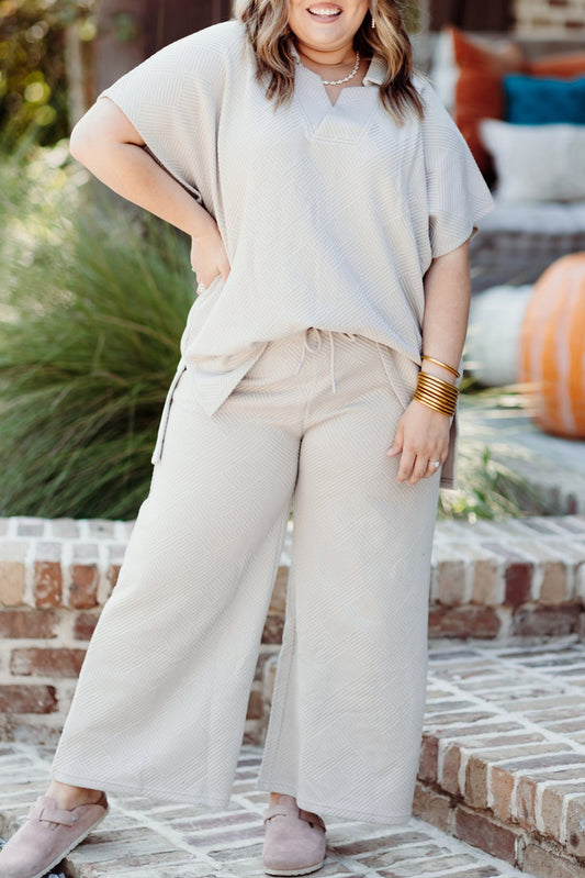 Beige Plus Size Lovely Lady 2Pc Pant Set