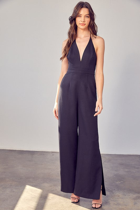 V-Neck Wide Leg Jumpsuit