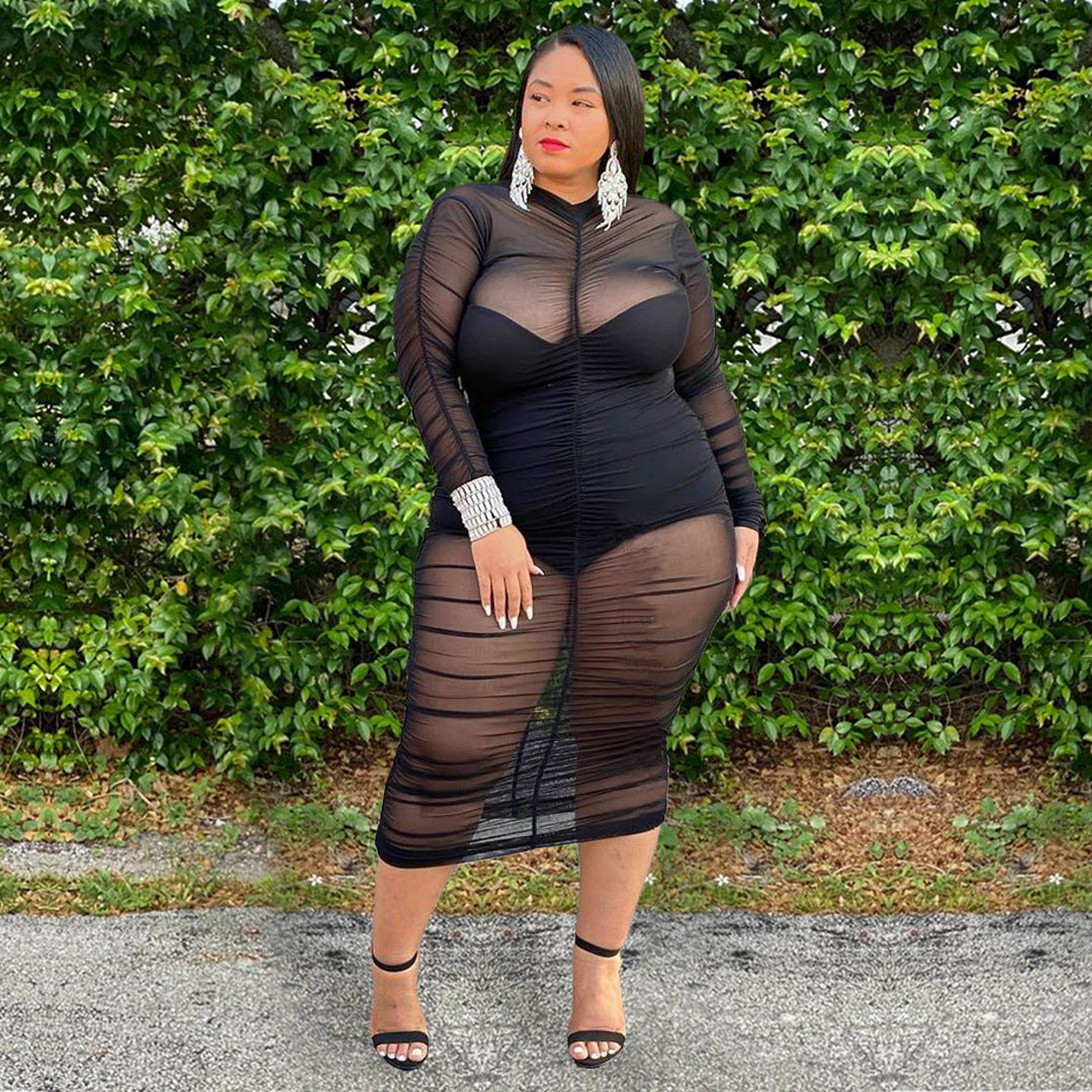 Plus Size Sexy Mesh Bodycon Dress