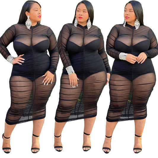 Plus Size Sexy Mesh Bodycon Dress