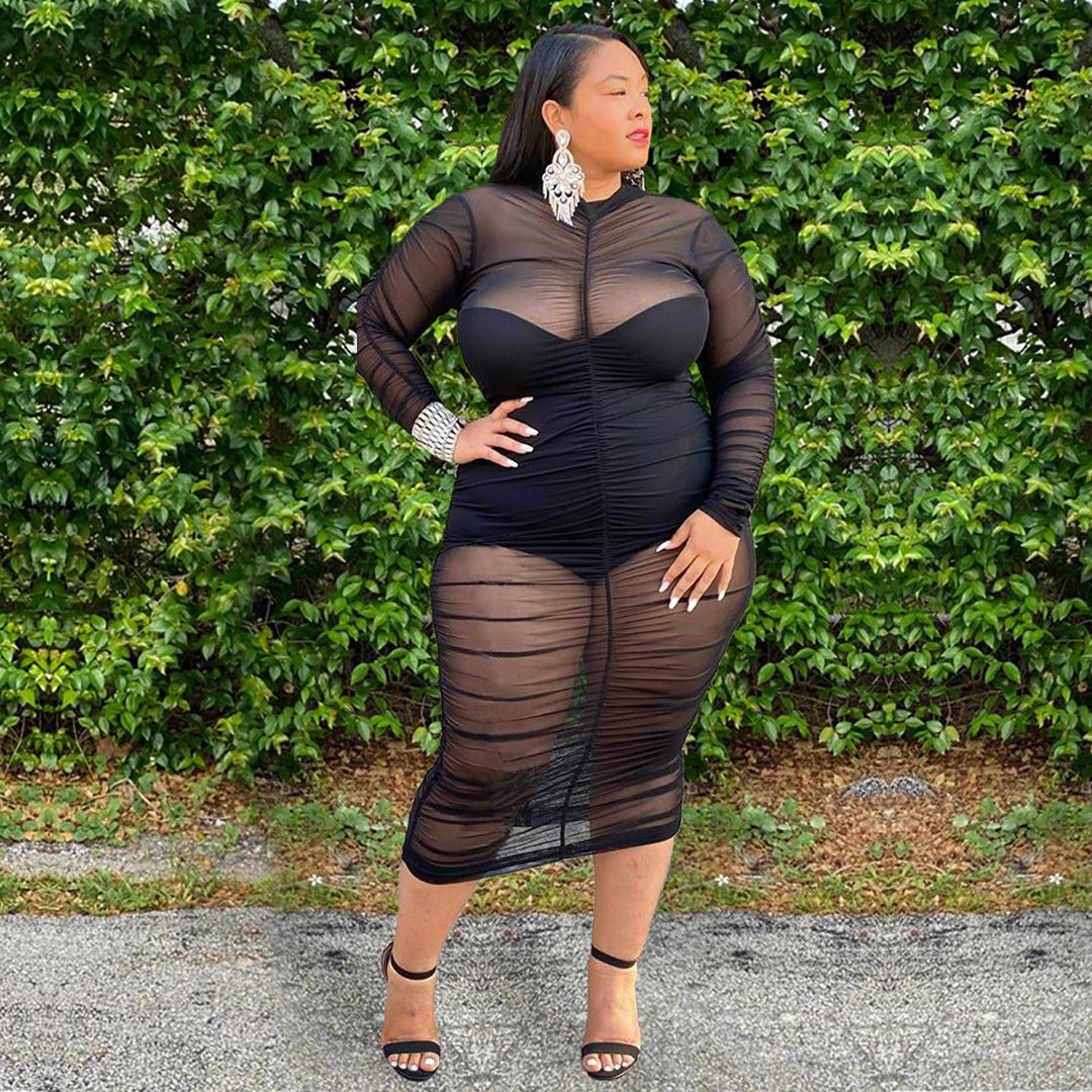 Plus Size Sexy Mesh Bodycon Dress