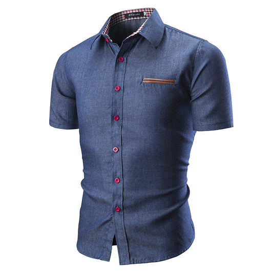 Men's Leather Trim Pocket Casual Short-sleeved Shirt