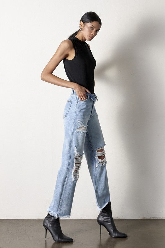 Flip Waist Straight Jeans