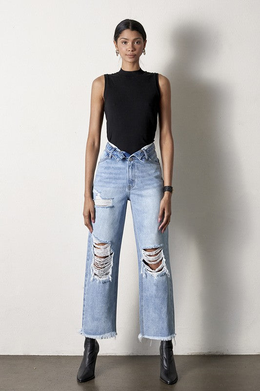 Flip Waist Straight Jeans