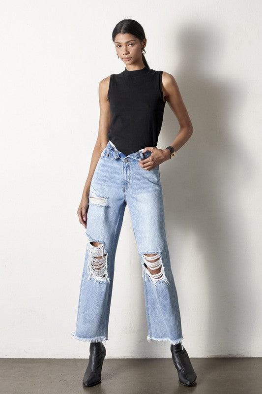 Flip Waist Straight Jeans