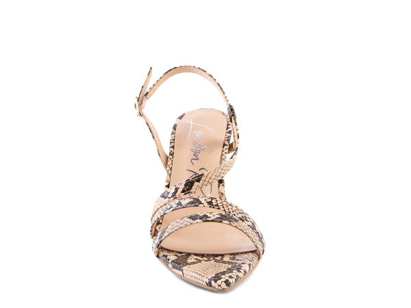 Snake Print Spool Heel Sandals