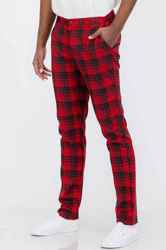 Men Red/Blk Plaid Trouser Pants