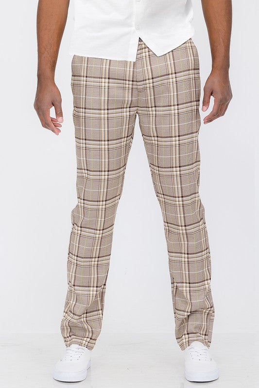 Men Beige/Brown Plaid Trouser Pants