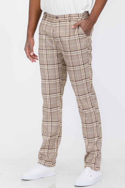 Men Beige/Brown Plaid Trouser Pants