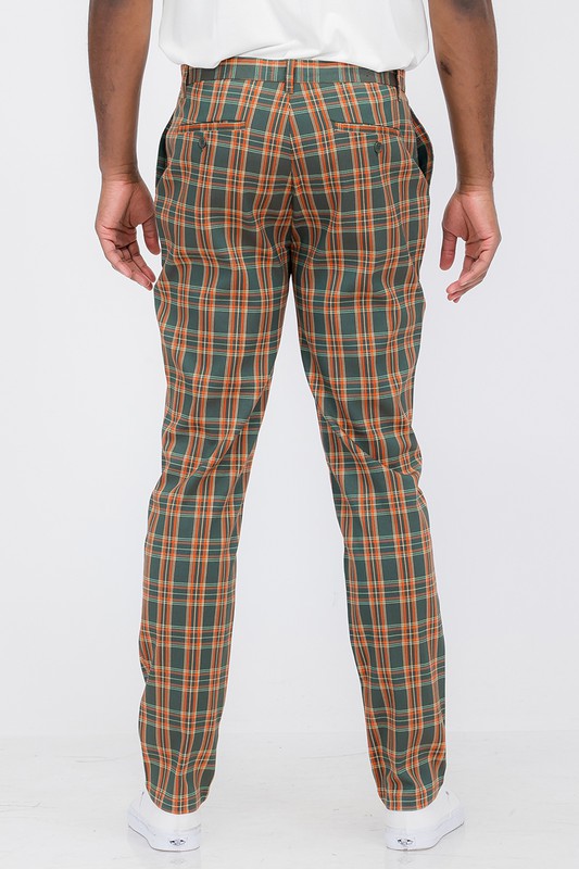 Men Green/ Orange Plaid Trouser Pants