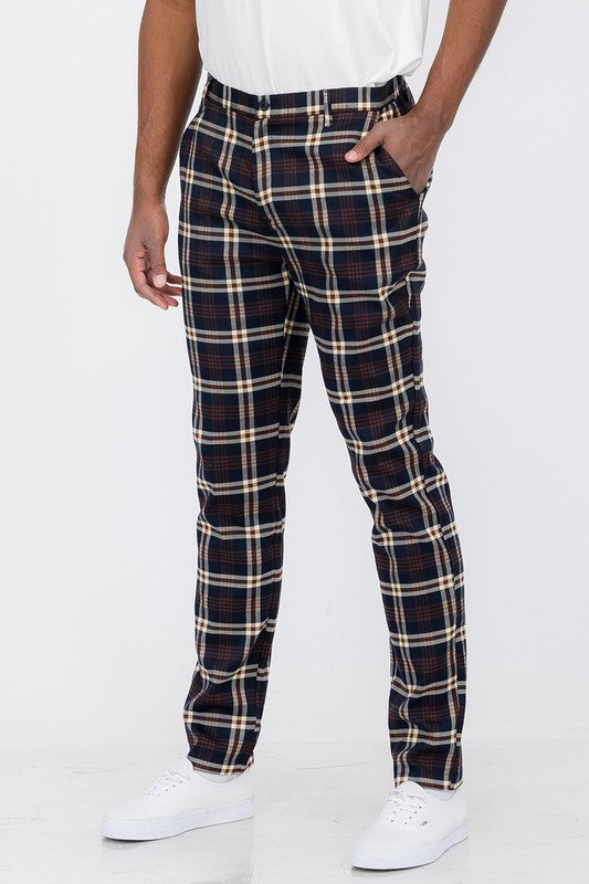 Navy/Beige Plaid Trouser Pants