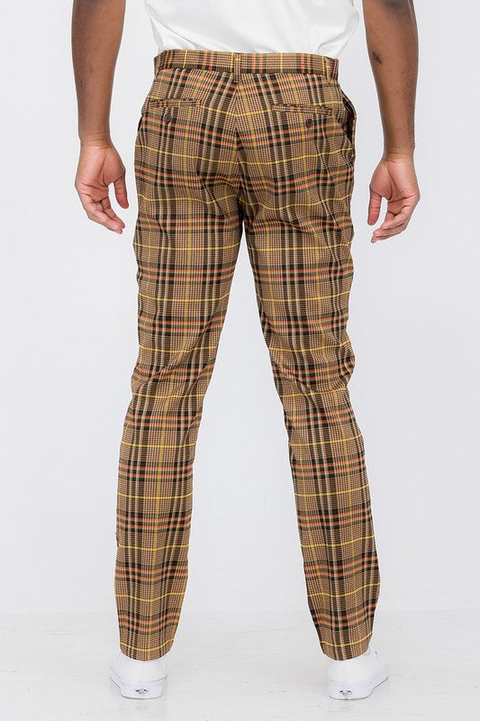 Men Beige/Red Plaid Trouser Pants