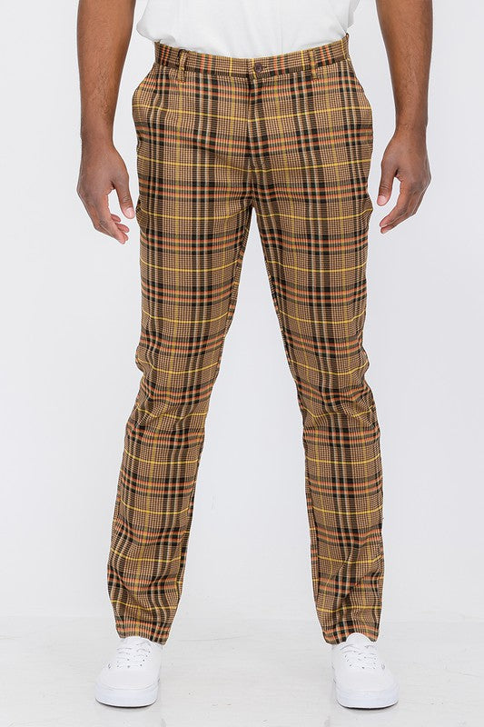 Men Beige/Red Plaid Trouser Pants