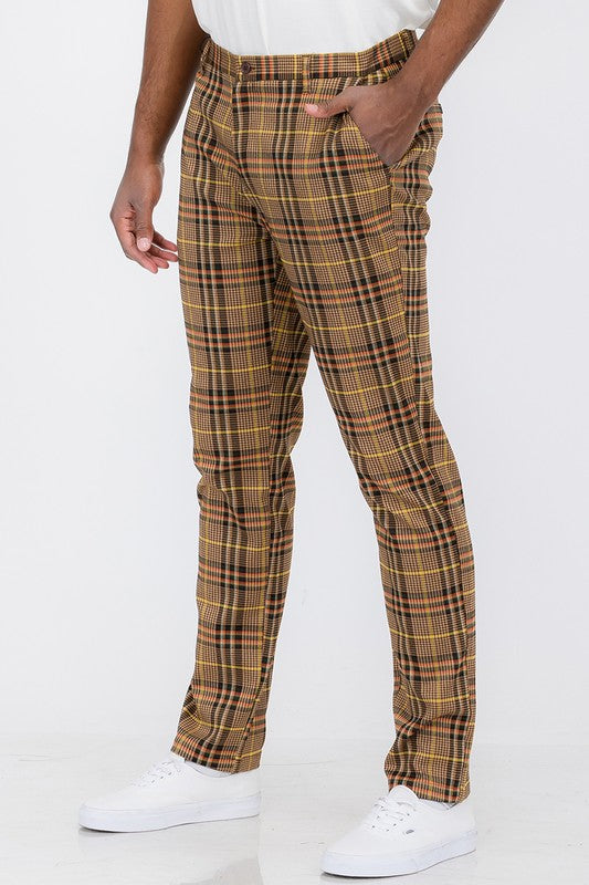 Men Beige/Red Plaid Trouser Pants