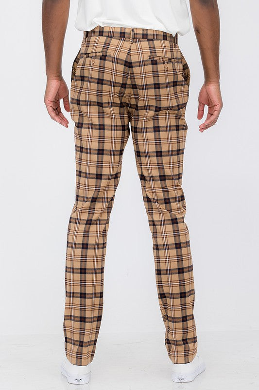 Men Beige/Wht Plaid Trouser Pants