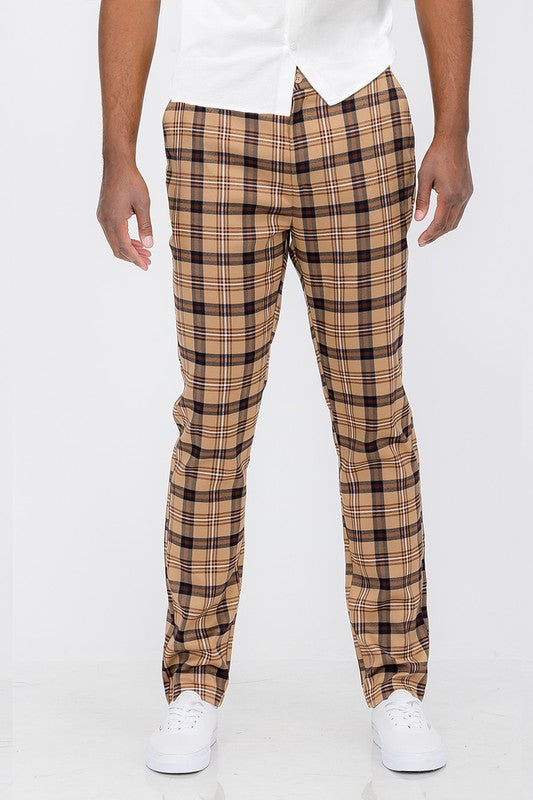 Men Beige/Wht Plaid Trouser Pants