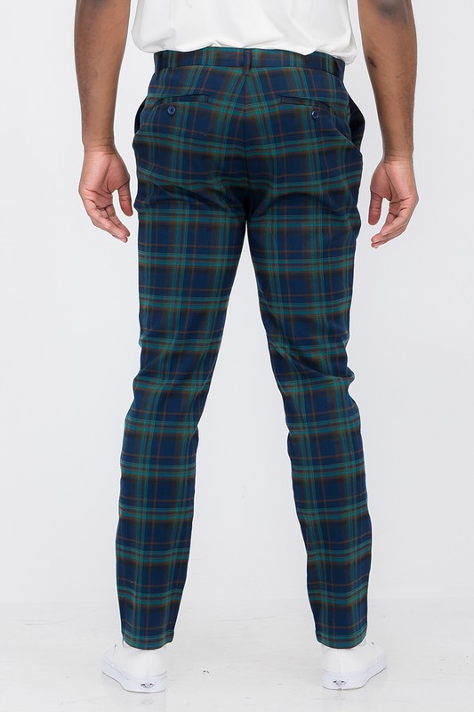 Men Navy/Olive Plaid Trouser Pants