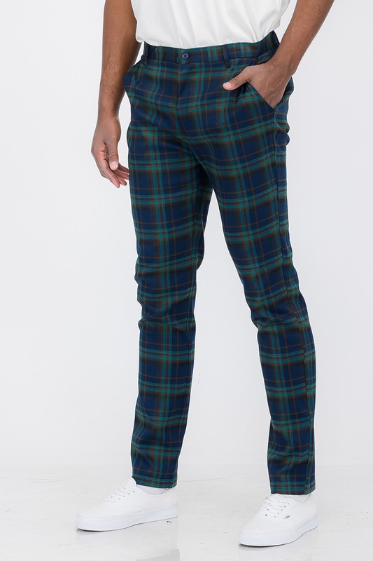 Men Navy/Olive Plaid Trouser Pants