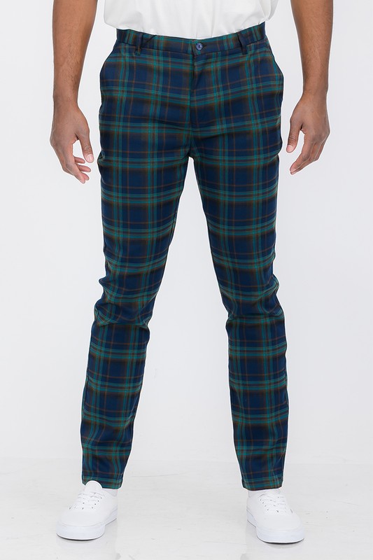 Men Navy/Olive Plaid Trouser Pants