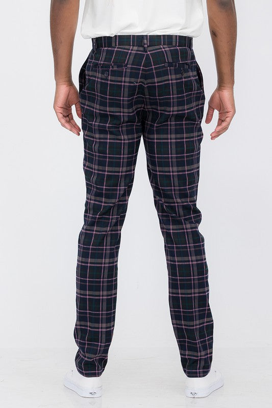 Men Blk/Beige Plaid Trouser Pants