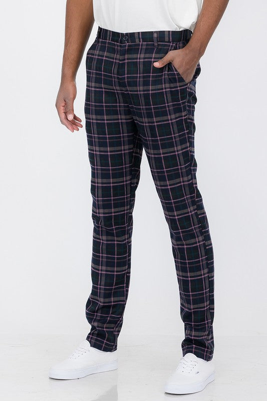 Men Blk/Beige Plaid Trouser Pants