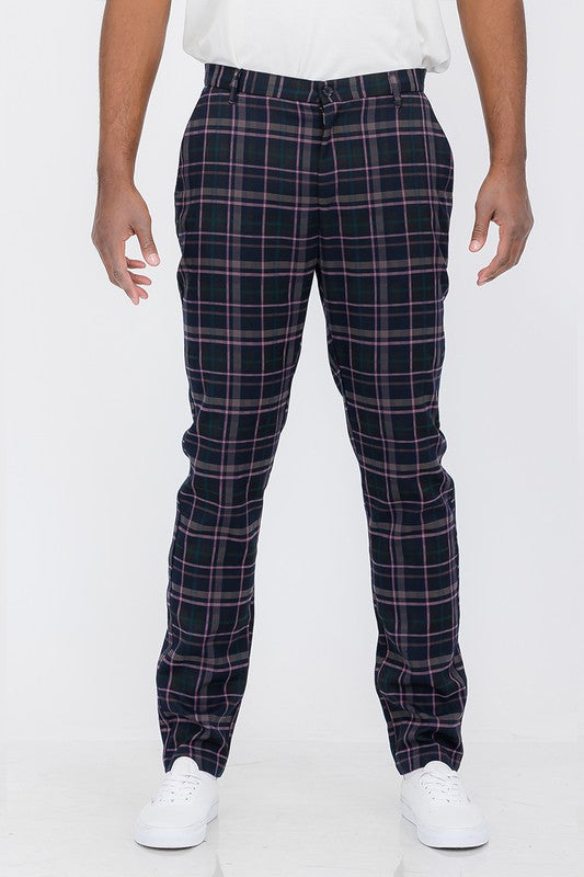 Men Blk/Beige Plaid Trouser Pants