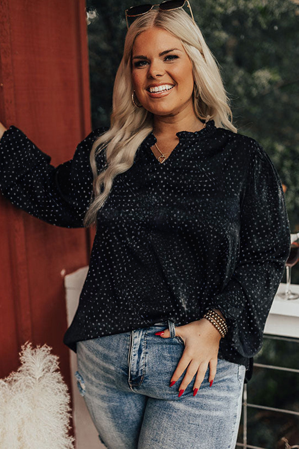 Black Plus Size Leopard Print V Neck Blouse