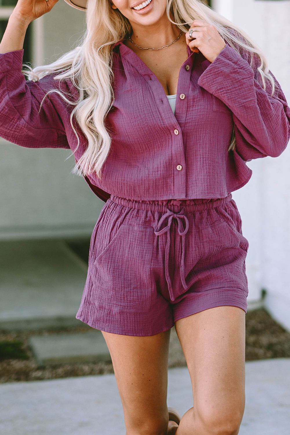 Dolman Sleeve Cropped Shirt and Shorts Set