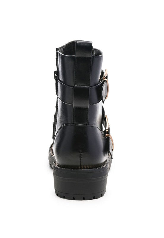 Black Metal Chain Detail Bike Boot