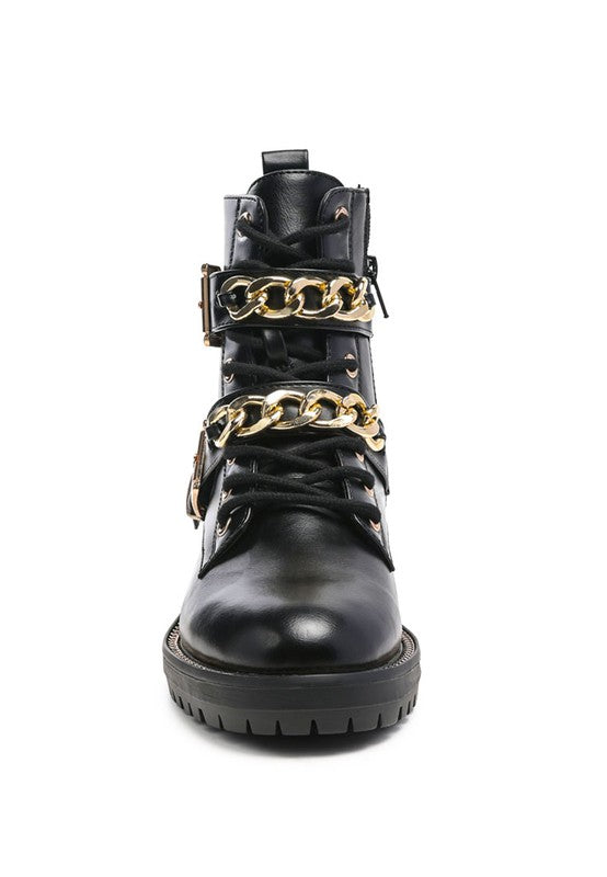 Black Metal Chain Detail Bike Boot