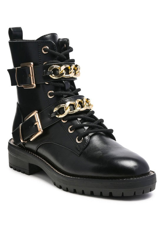 Black Metal Chain Detail Bike Boot