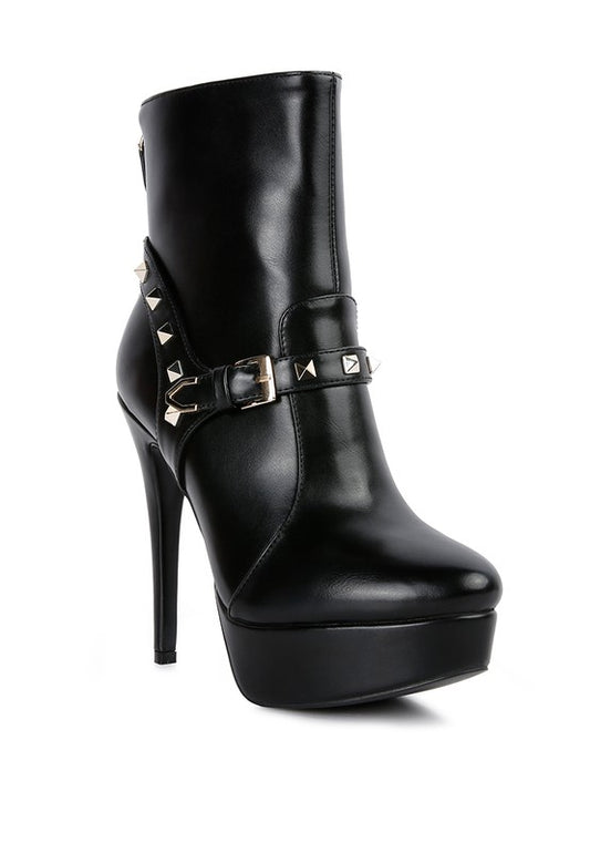 Metal Stud faux Leather Ankle Boot