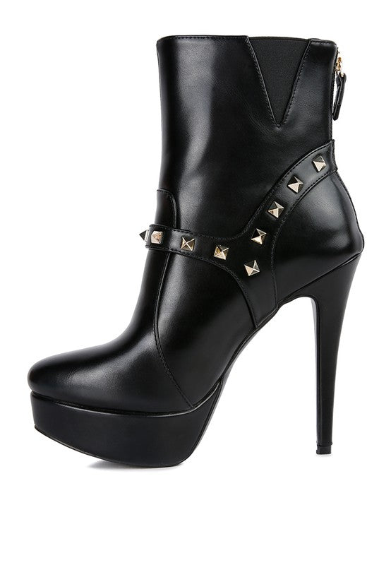 Metal Stud faux Leather Ankle Boot