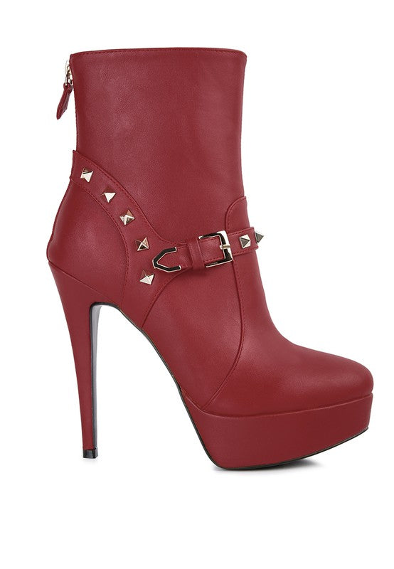 Metal Stud faux Leather Ankle Boot