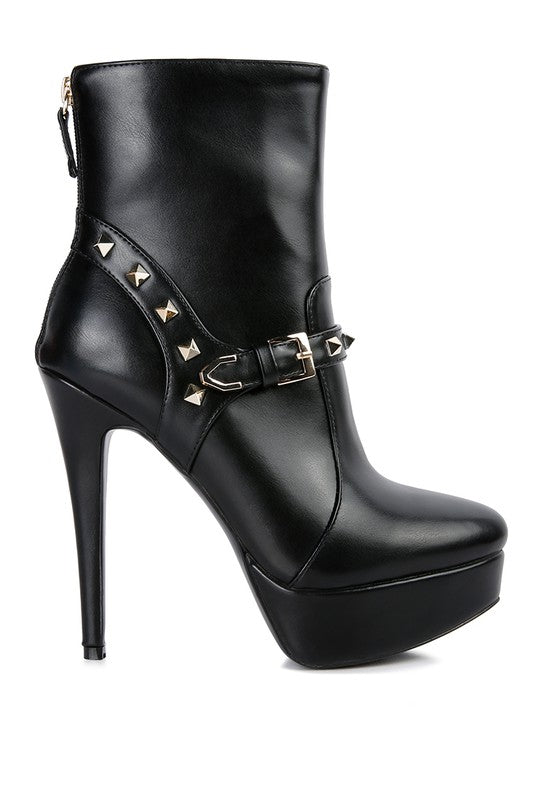 Metal Stud faux Leather Ankle Boot