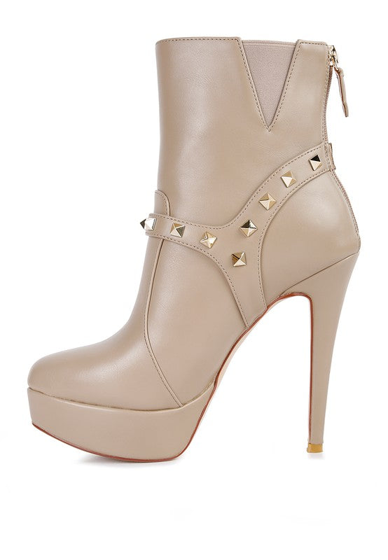 Metal Stud faux Leather Ankle Boot