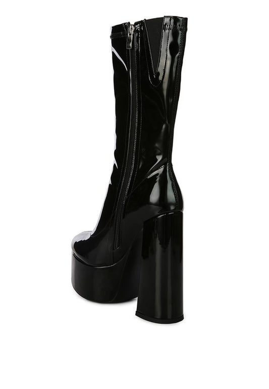 Patent PU Platform Heeled Calf Boots