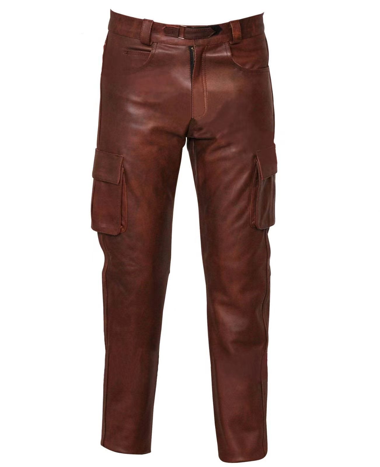 Solid Color Men's PU Leather Casual Pants