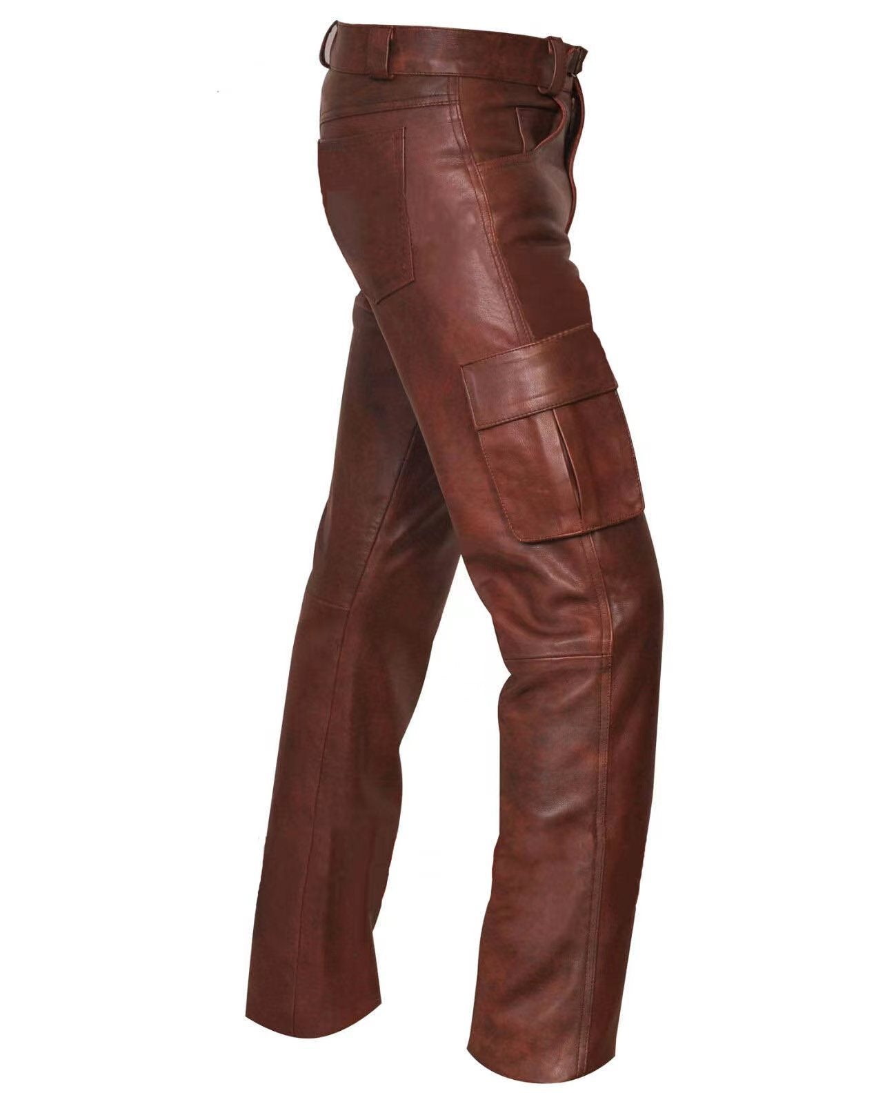 Solid Color Men's PU Leather Casual Pants