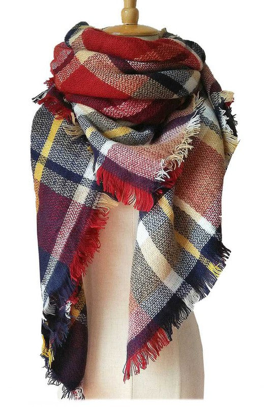 Plaid Raw Edge Blanket Scarf