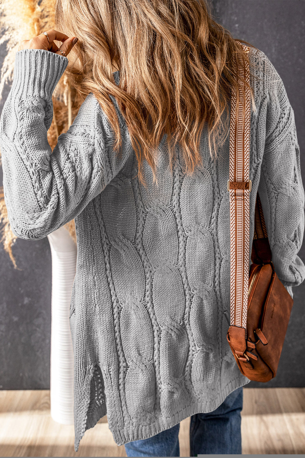 Ribbed Trim Cable Knit Cardigan