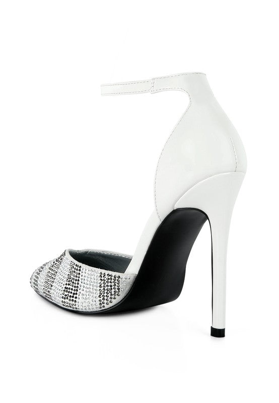 High Heeled Patent Diamante Sandals