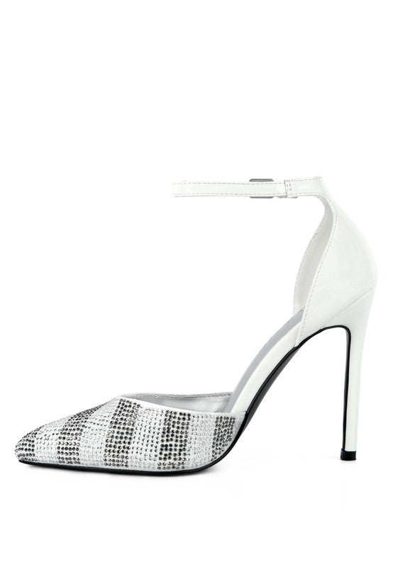 High Heeled Patent Diamante Sandals